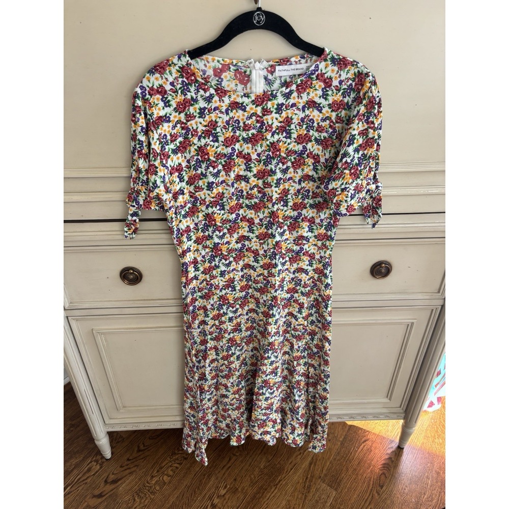 Faithfull The Brand Floral Printed Maxi Dress Spring Short Sleeve Zip Size 4‎